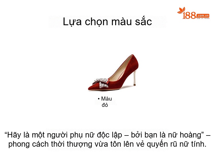 Giày Cao Gót Nữ Mũi Nhọn Đính Đá, Ngọc Trai, Nơ Chiều Cao Đế 8cm Màu Đỏ chi tiết 3