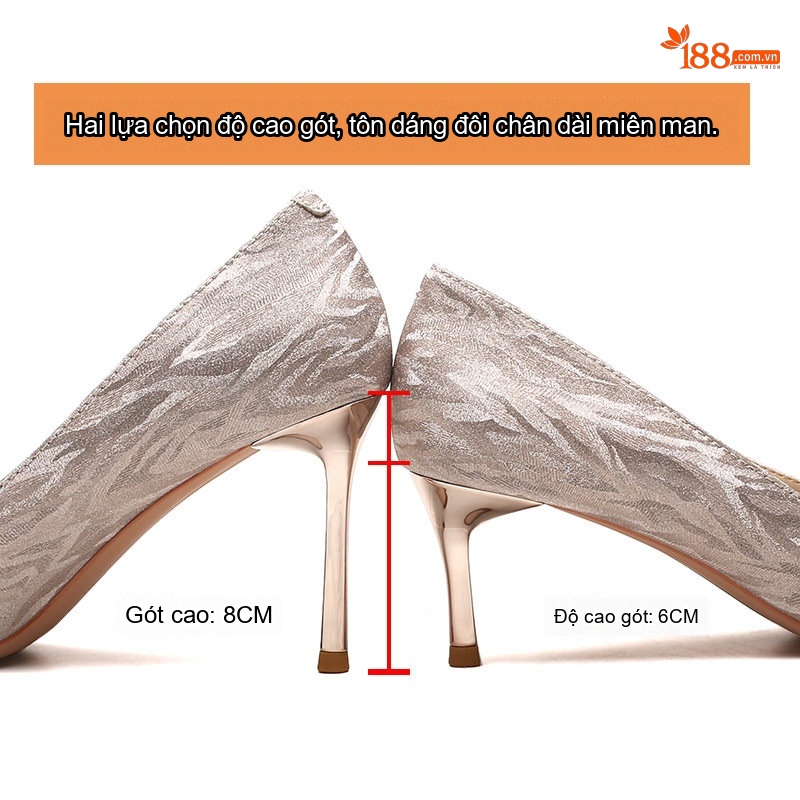 Giày Cao Gót Nữ Mũi Nhọn Đính Đá và Nơ Chiều Cao Đế 8cm Màu Trắng