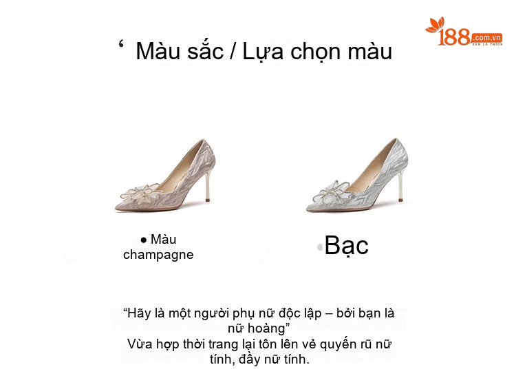 Giày Cao Gót Nữ Mũi Nhọn Đính Đá và Nơ Chiều Cao Đế 8cm Màu Trắng chi tiết 3