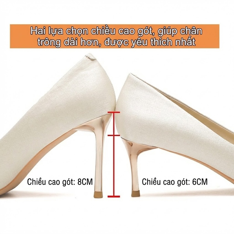 Giày Cao Gót Nữ Mũi Nhọn Đính Hạt Chiều Cao Đế 8cm Màu Trắng