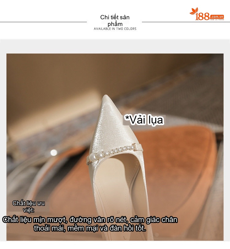 Giày Cao Gót Nữ Mũi Nhọn Đính Hạt Chiều Cao Đế 8cm Màu Trắng chi tiết 8