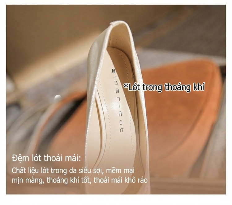 Giày Cao Gót Nữ Mũi Nhọn Đính Hạt Chiều Cao Đế 8cm Màu Trắng chi tiết 9