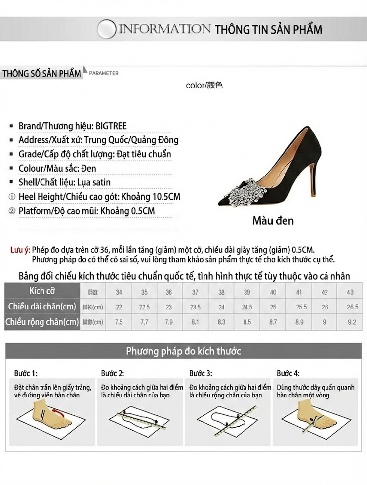 Giày Cao Gót Nữ Mũi Nhọn Đính Nơ Chiều Cao Đế Khoảng 8cm Màu Đen chi tiết 1