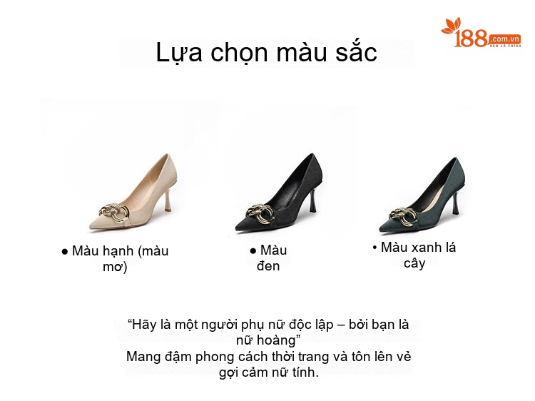 Giày Cao Gót Nữ Mũi Nhọn Gót Nhọn Chiều Cao Đế 6cm-8cm Quai Kim Loại Phong Cách Âu Mỹ Màu Kem, Đen chi tiết 3