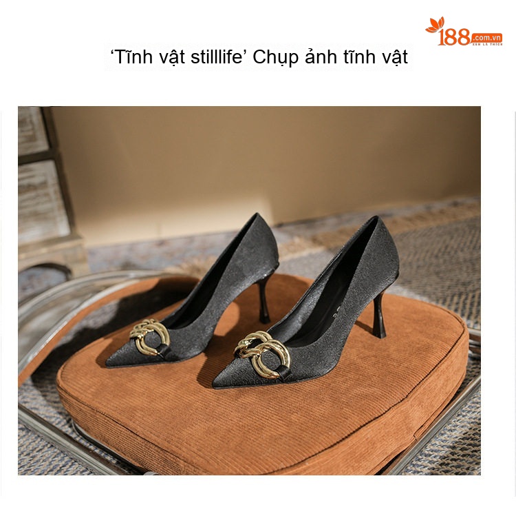 Giày Cao Gót Nữ Mũi Nhọn Gót Nhọn Chiều Cao Đế 6cm-8cm Quai Kim Loại Phong Cách Âu Mỹ Màu Kem, Đen chi tiết 23