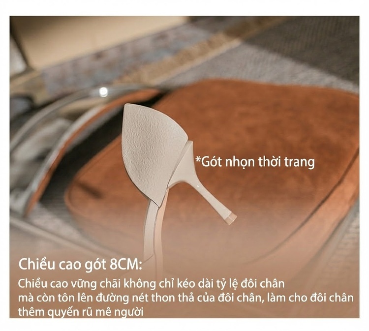 Giày Cao Gót Nữ Mũi Nhọn Gót Nhọn Chiều Cao Đế Khoảng 6cm Khóa Vuông Đính Đá Da Bóng Màu Đen, Trắng, Vàng chi tiết 10