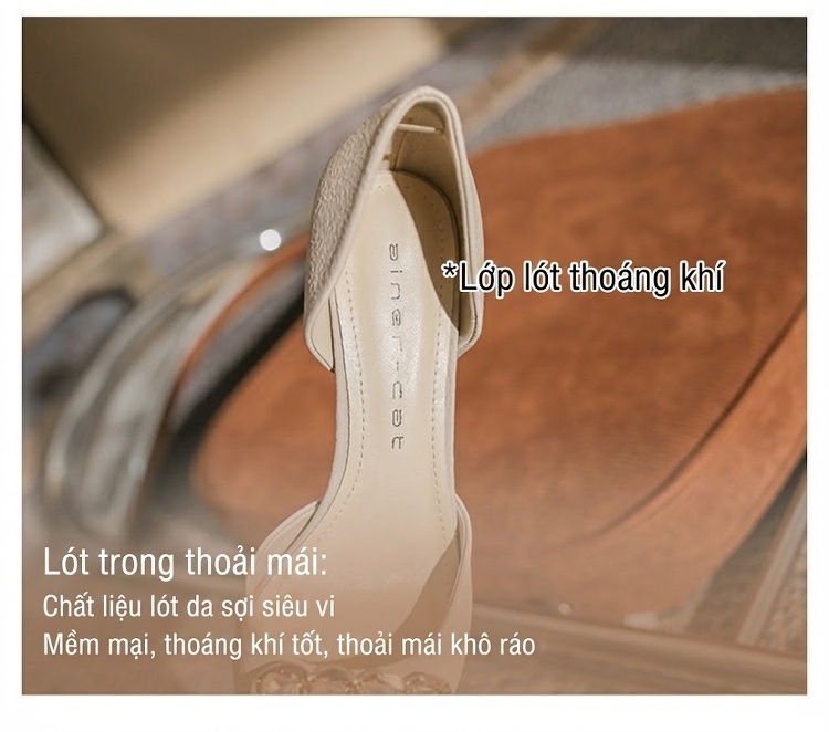 Giày Cao Gót Nữ Mũi Nhọn Gót Nhọn Chiều Cao Đế Khoảng 6cm Khóa Vuông Đính Đá Da Bóng Màu Đen, Trắng, Vàng chi tiết 9