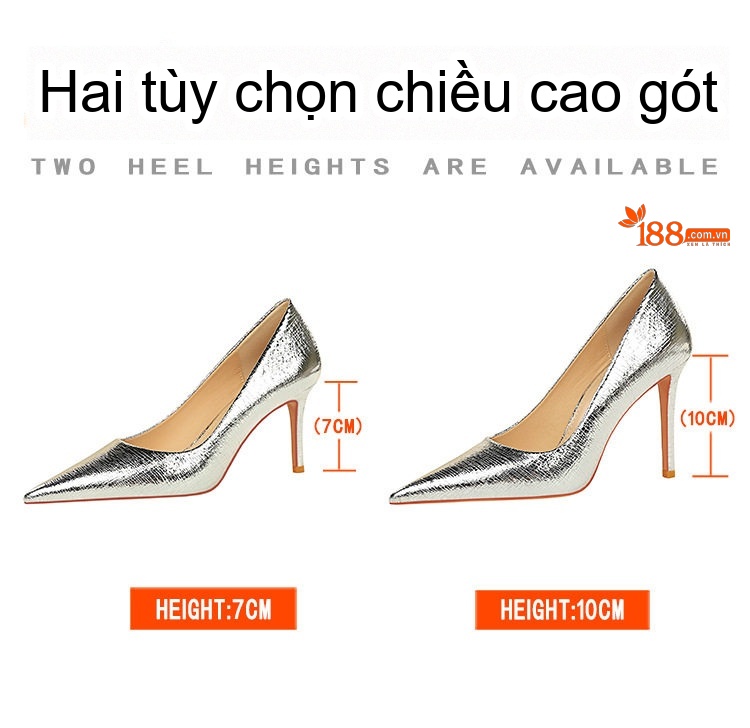 Giày Cao Gót Nữ Mũi Nhọn Gót Nhọn Dạ Tiệc Phong Cách Châu Âu Chiều Cao Đế Khoảng 8cm Màu Vàng, Bạc, Đen chi tiết 2
