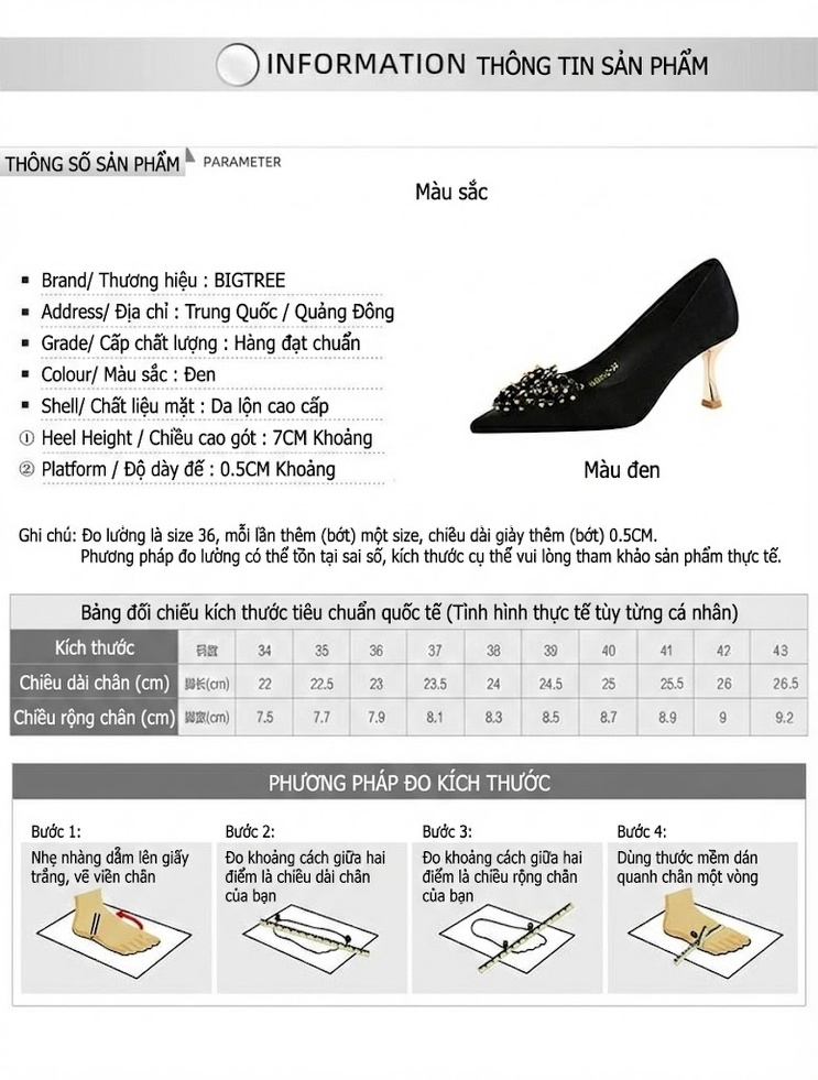 Giày Cao Gót Nữ Mũi Nhọn Gót Nhọn Đính Cườm Hoa Chiều Cao Đế Khoảng 6cm Chất Liệu Nhung Màu Đen chi tiết 1