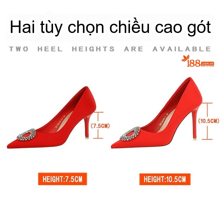 Giày Cao Gót Nữ Mũi Nhọn Gót Nhọn Đính Đá Chiều Cao Đế Khoảng 7cm Màu Đen, Đỏ, Xanh Lá, Tím... chi tiết 2