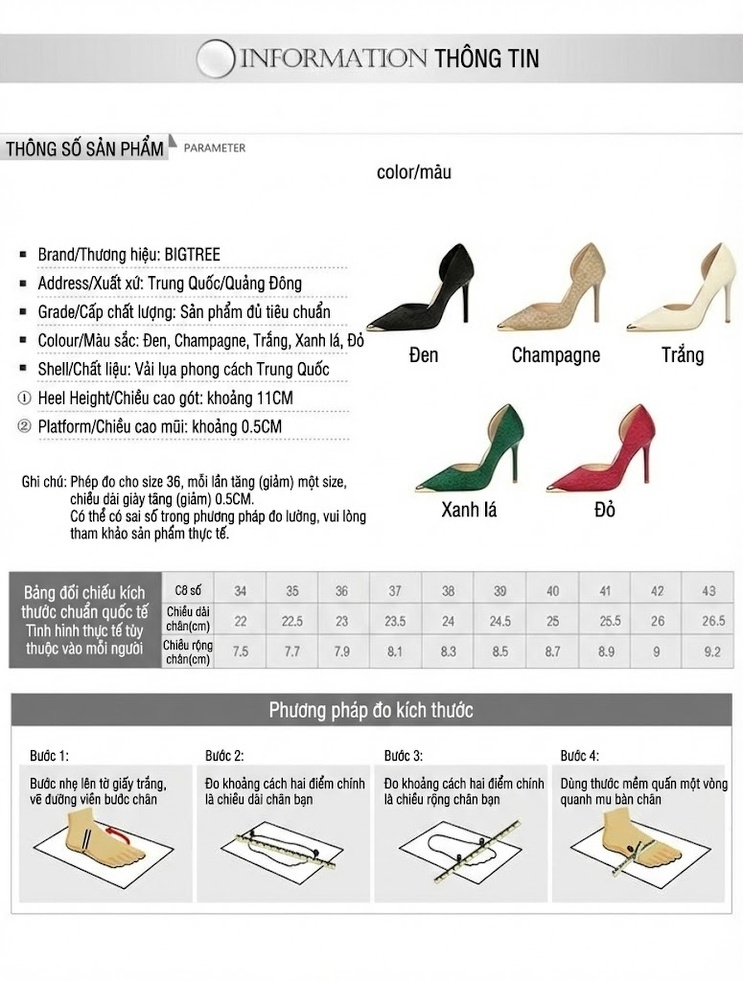 Giày Cao Gót Nữ Mũi Nhọn Hở Bên Chiều Cao Đế Khoảng 7cm Phong Cách Dân Tộc Màu Xanh Lá, Đỏ, Đen, Vàng... chi tiết 1