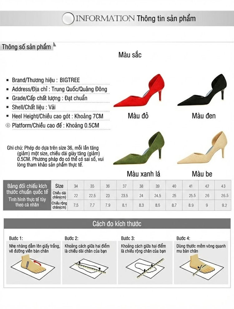 Giày Cao Gót Nữ Mũi Nhọn Hở Bên Hông Da Mờ Chiều Cao Đế Khoảng 7cm Màu Đỏ, Đen, Xanh Lá, Kem... chi tiết 1
