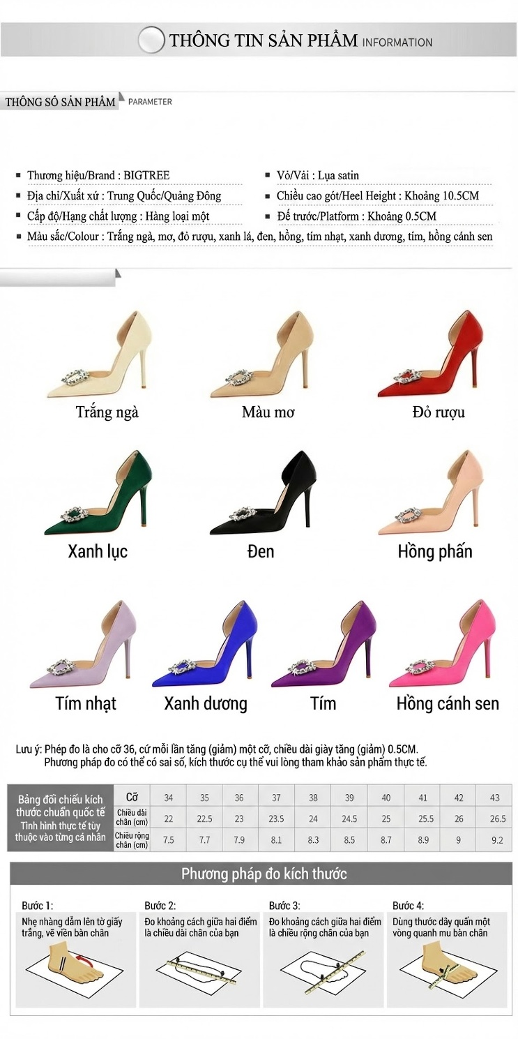 Giày Cao Gót Nữ Mũi Nhọn Hở Bên Hông Đính Đá Chiều Cao Đế Khoảng 8cm Màu Đen, Đỏ, Hồng, Kem... chi tiết 1
