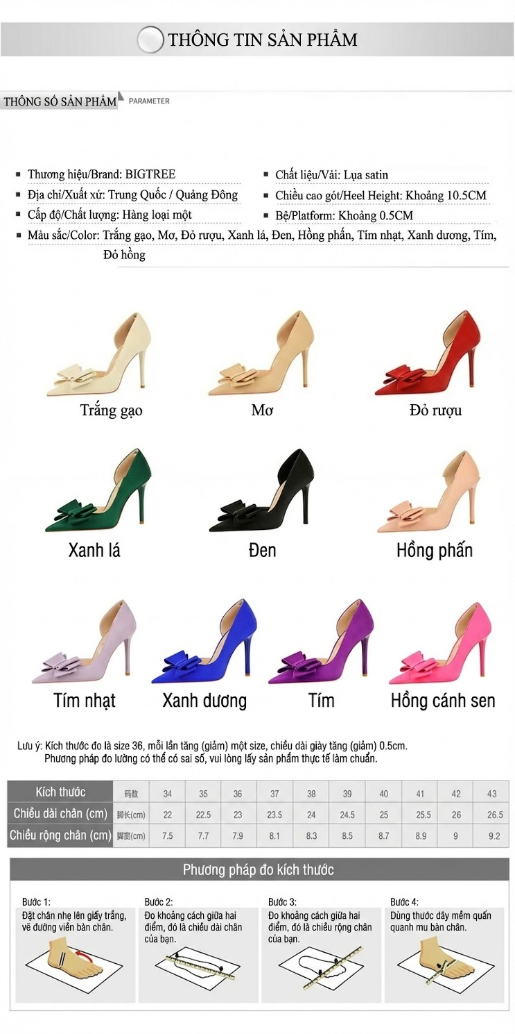 Giày Cao Gót Nữ Mũi Nhọn Hở Bên Quai Chiều Cao Đế Khoảng 8cm Đính Nơ Màu Đen, Đỏ, Hồng, Xanh Lá chi tiết 1