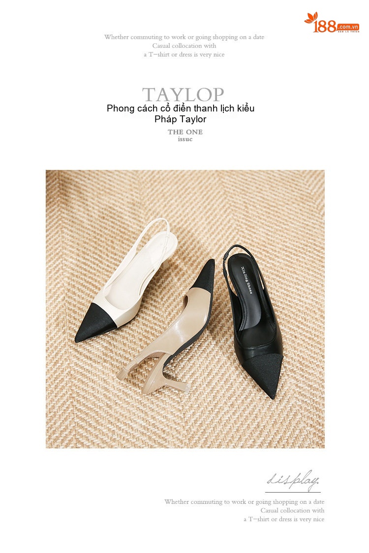 Giày Cao Gót Nữ Mũi Nhọn Hở Gót Quai Hậu Chiều Cao Đế Khoảng 5cm Màu Trắng, Kem, Đen chi tiết 28