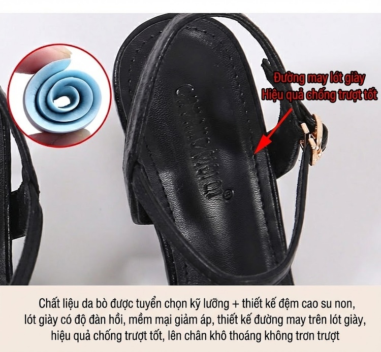 Giày Cao Gót Nữ Mũi Nhọn Hở Gót Quai Hậu Da Bóng Chiều Cao Đế Khoảng 5cm Màu Đen, Kem chi tiết 7