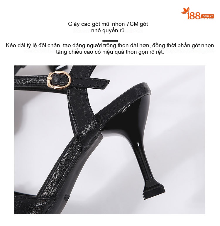Giày Cao Gót Nữ Mũi Nhọn Hở Gót Quai Hậu Da Bóng Chiều Cao Đế Khoảng 5cm Màu Đen, Kem chi tiết 9