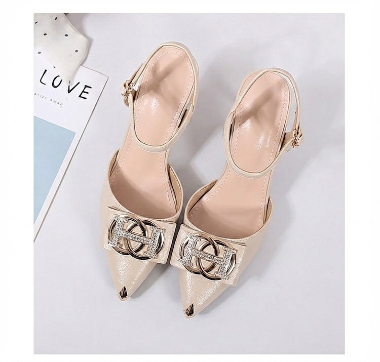 Giày Cao Gót Nữ Mũi Nhọn Hở Gót Quai Hậu Da Bóng Chiều Cao Đế Khoảng 5cm Màu Đen, Kem chi tiết 26