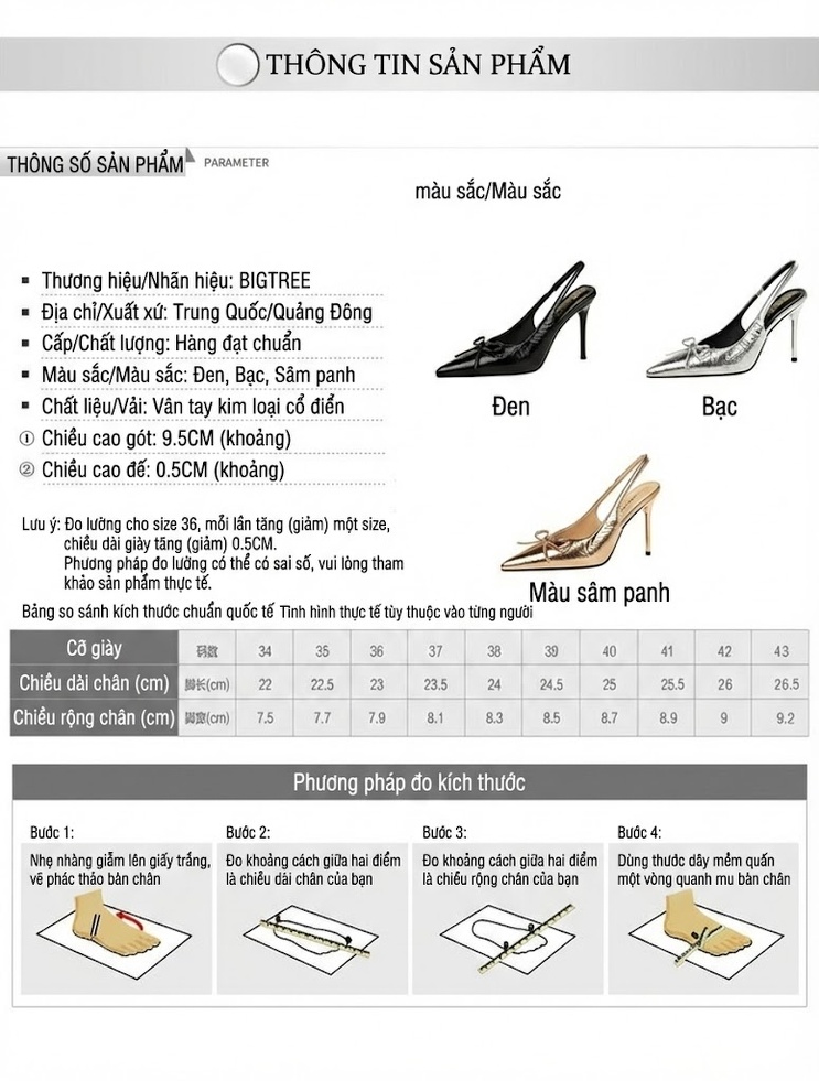 Giày Cao Gót Nữ Mũi Nhọn Hở Gót Quai Hậu Da Bóng Chiều Cao Đế Khoảng 7cm Màu Đen, Bạc, Vàng Đồng chi tiết 1