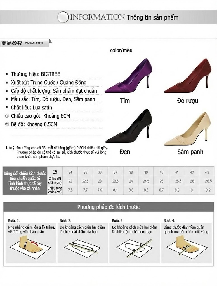 Giày Cao Gót Nữ Mũi Nhọn Hở Lưng Gót Nhọn Chiều Cao Đế Khoảng 6cm Chất Liệu Lụa Satin Màu Đen, Đỏ, Tím, Kem... chi tiết 1