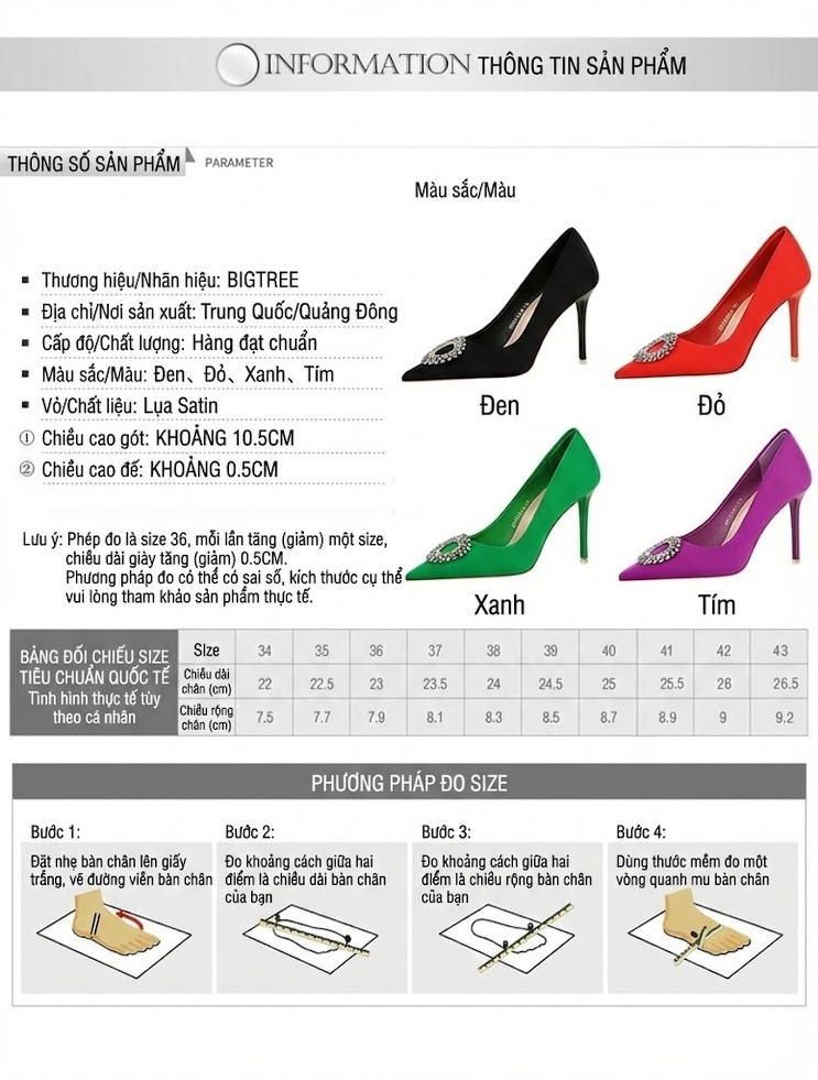 Giày Cao Gót Nữ Mũi Nhọn Hở Lưng Quai Mảnh Đính Đá Chiều Cao Đế Khoảng 8cm Màu Đen, Đỏ, Tím, Xanh Lá... chi tiết 1