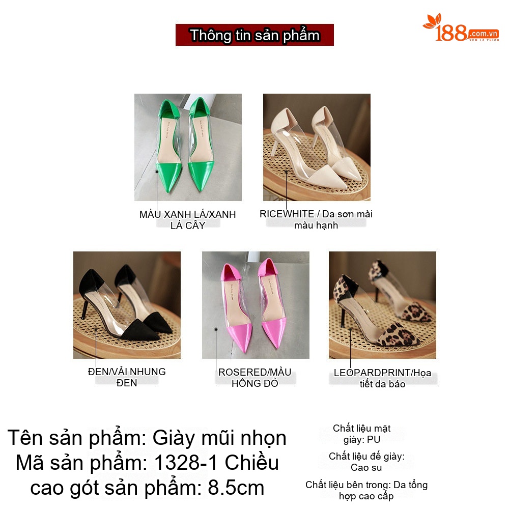 Giày Cao Gót Nữ Mũi Nhọn Họa Tiết Da Báo Trong Suốt Chiều Cao Đế Khoảng 7cm Màu Da Báo, Đen, Hồng, Bạc... chi tiết 2