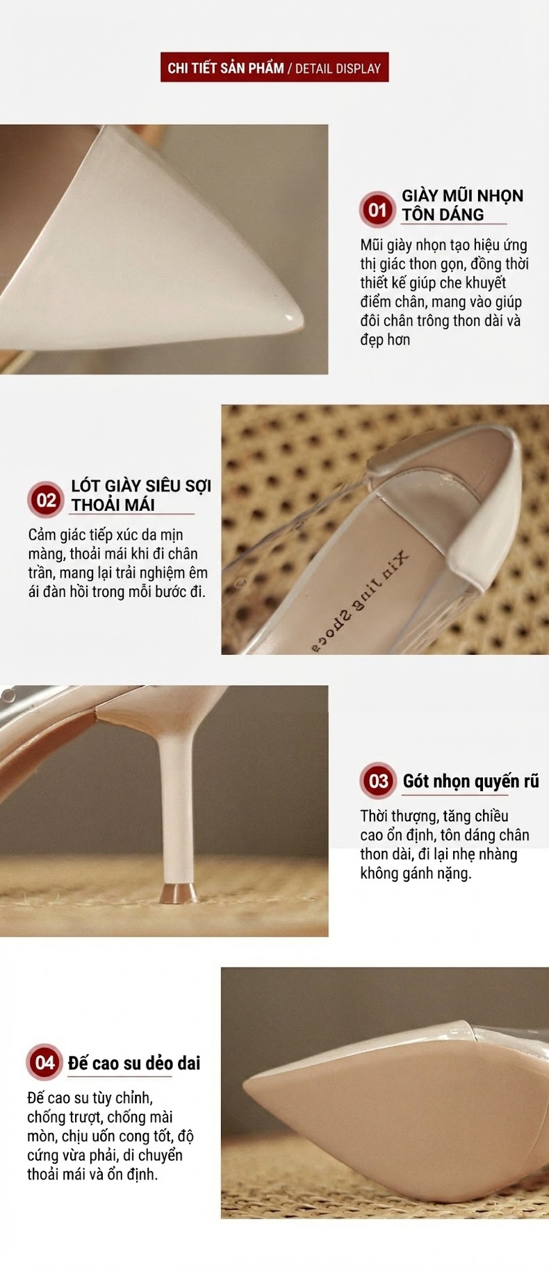 Giày Cao Gót Nữ Mũi Nhọn Họa Tiết Da Báo Trong Suốt Chiều Cao Đế Khoảng 7cm Màu Da Báo, Đen, Hồng, Bạc... chi tiết 3