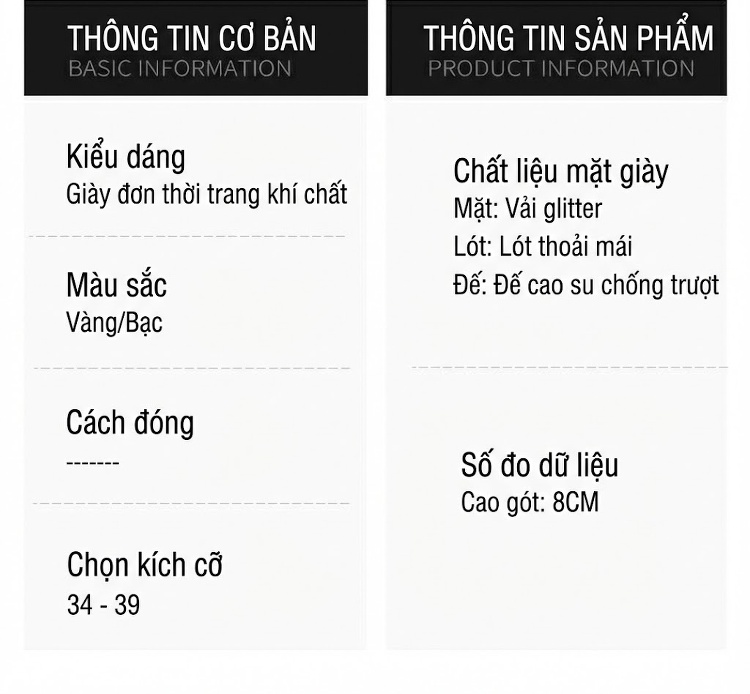 Giày Cao Gót Nữ Mũi Nhọn Kim Tuyến Đính Nơ Chiều Cao Đế Khoảng 8cm Màu Bạc, Vàng chi tiết 4