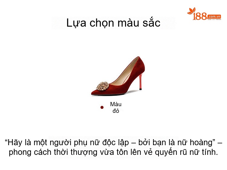 Giày Cao Gót Nữ Mũi Nhọn Nỉ Chiều Cao Đế 6cm Đính Hạt Màu Đỏ chi tiết 3
