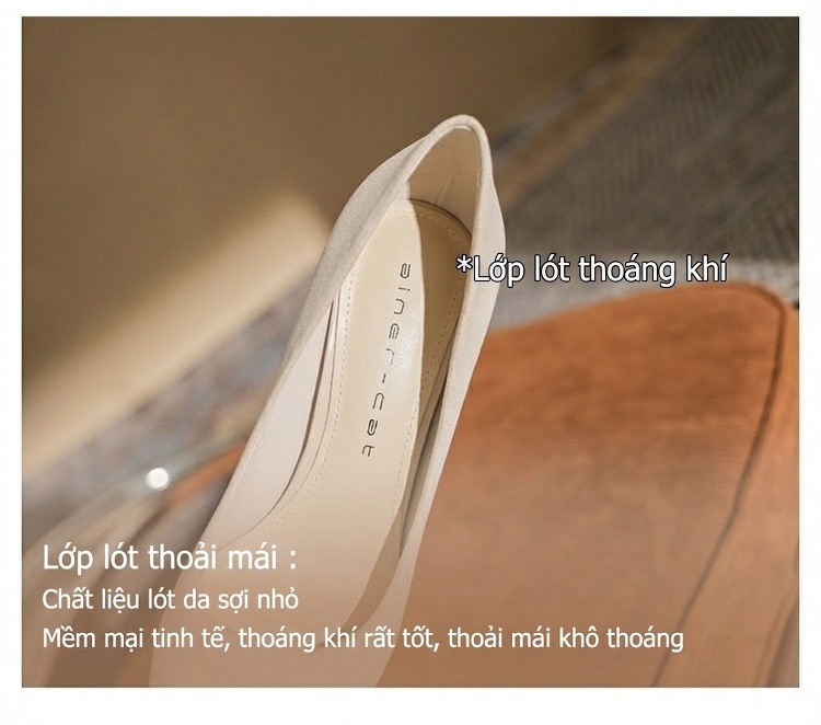 Giày Cao Gót Nữ Mũi Nhọn Nỉ Chiều Cao Đế 6cm Thời Trang Hàn Quốc Màu Đen, Kem, Xám chi tiết 8