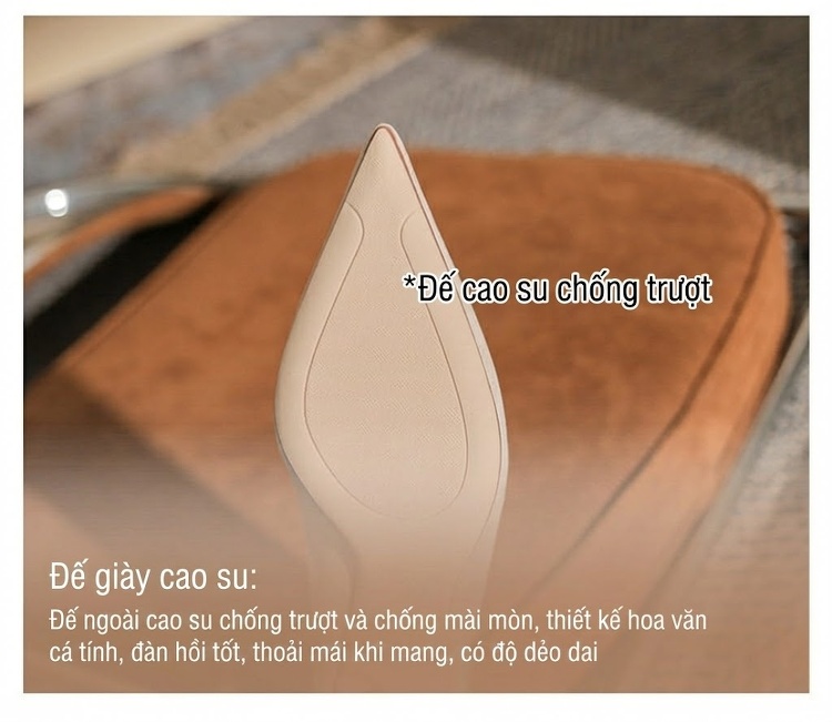 Giày Cao Gót Nữ Mũi Nhọn Nỉ Chiều Cao Đế 6cm Thời Trang Hàn Quốc Màu Đen, Kem, Xám chi tiết 10