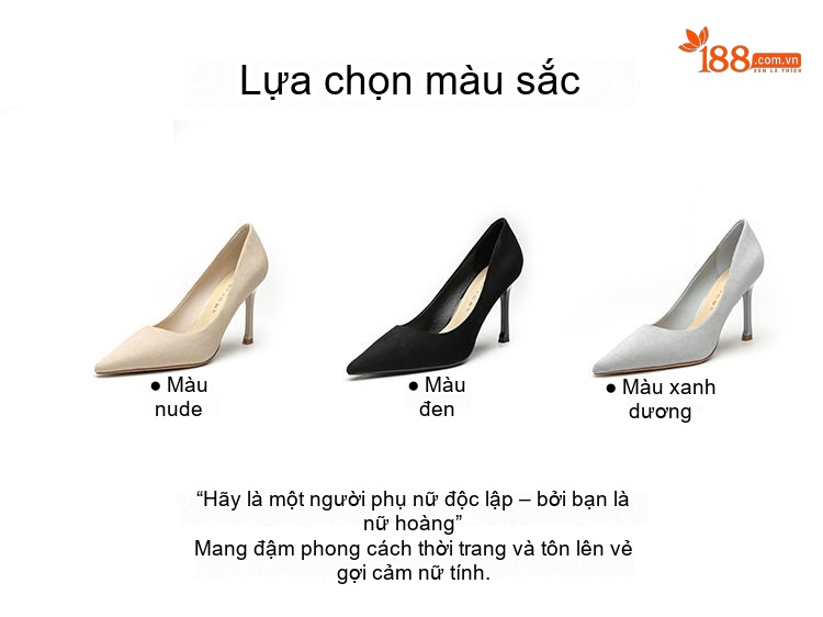 Giày Cao Gót Nữ Mũi Nhọn Nỉ Chiều Cao Đế 6cm Thời Trang Hàn Quốc Màu Đen, Kem, Xám chi tiết 3