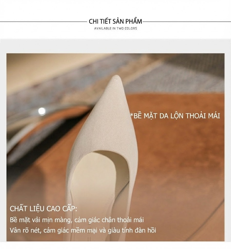 Giày Cao Gót Nữ Mũi Nhọn Nỉ Chiều Cao Đế 6cm Thời Trang Hàn Quốc Màu Đen, Kem, Xám chi tiết 7