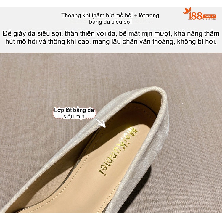 Giày Cao Gót Nữ Mũi Nhọn Nỉ Chiều Cao Đế Khoảng 5cm Đính Đá Màu Đen, Xám, Trắng chi tiết 7