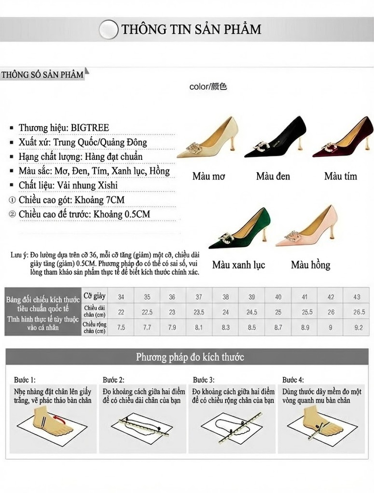 Giày Cao Gót Nữ Mũi Nhọn Nỉ Chiều Cao Đế Khoảng 7cm Đính Đá Màu Đen, Hồng, Xanh Lá, Đỏ Rượu Vang... chi tiết 1