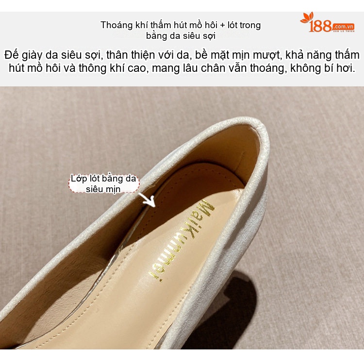 Giày Cao Gót Nữ Mũi Nhọn Nỉ Khóa Đá Chiều Cao Đế Khoảng 4cm Màu Đen, Trắng, Xám chi tiết 7