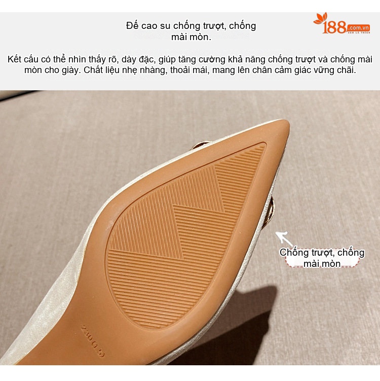 Giày Cao Gót Nữ Mũi Nhọn Nỉ Khóa Đá Chiều Cao Đế Khoảng 4cm Màu Đen, Trắng, Xám chi tiết 9