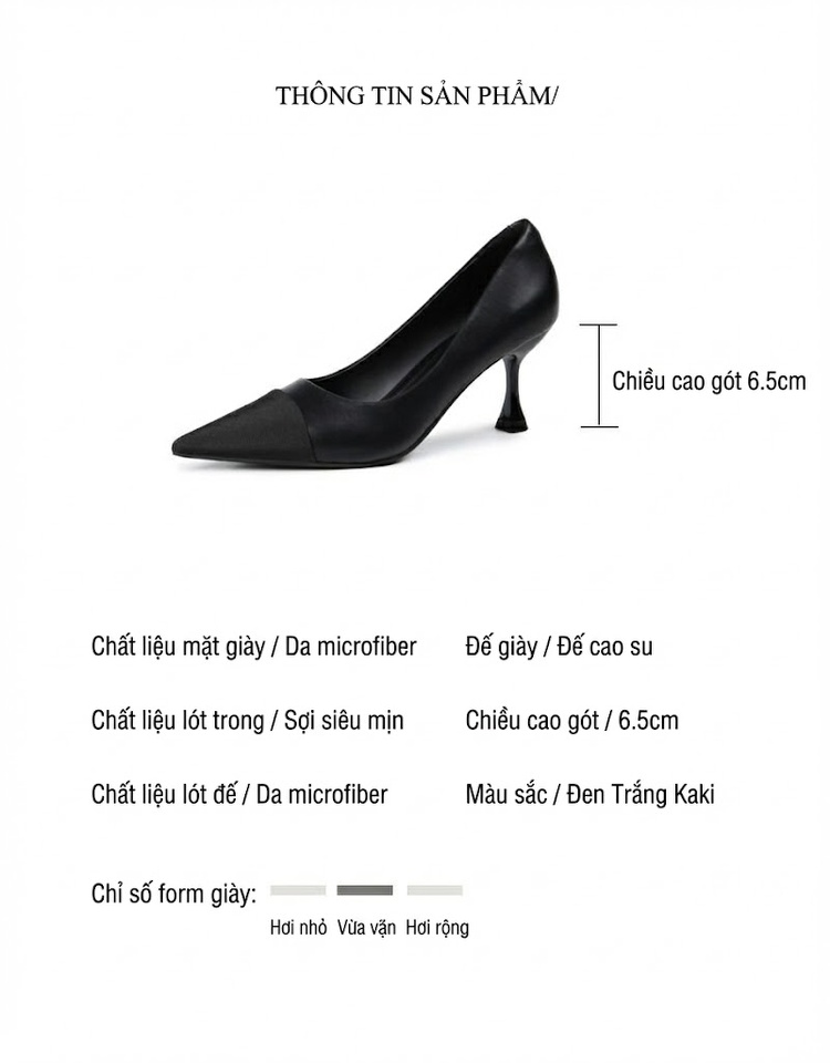 Giày Cao Gót Nữ Mũi Nhọn Phối Màu Chiều Cao Đế Khoảng 5cm Kiểu Pháp Màu Đen, Trắng, Kem chi tiết 2