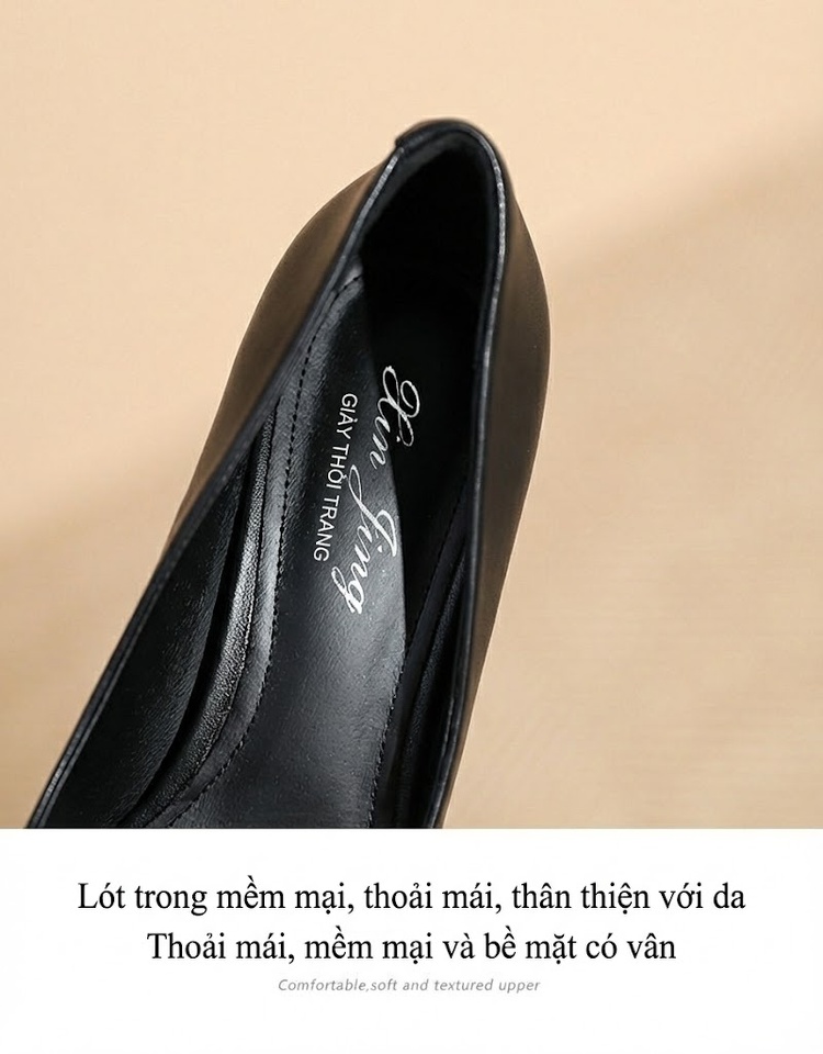 Giày Cao Gót Nữ Mũi Nhọn Phối Màu Chiều Cao Đế Khoảng 5cm Kiểu Pháp Màu Đen, Trắng, Kem chi tiết 6