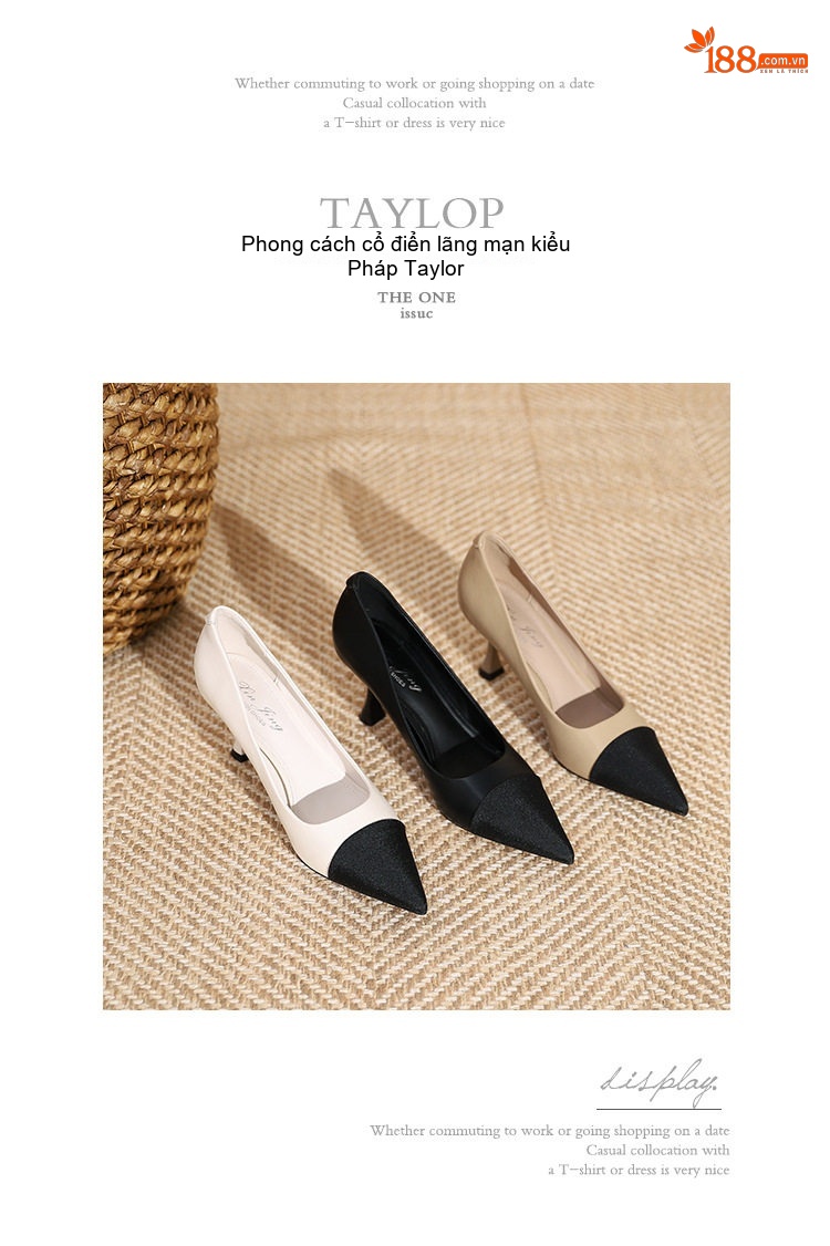 Giày Cao Gót Nữ Mũi Nhọn Phối Màu Chiều Cao Đế Khoảng 5cm Kiểu Pháp Màu Đen, Trắng, Kem chi tiết 22