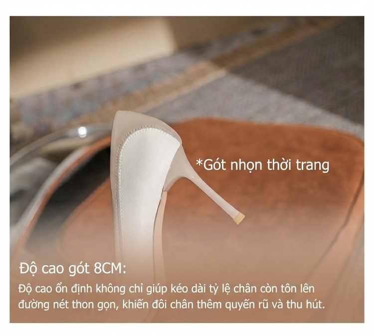 Giày Cao Gót Nữ Mũi Nhọn Phối Màu Chiều Cao Đế Khoảng 6cm Phong Cách Pháp Màu Đen, Trắng, Nâu chi tiết 9
