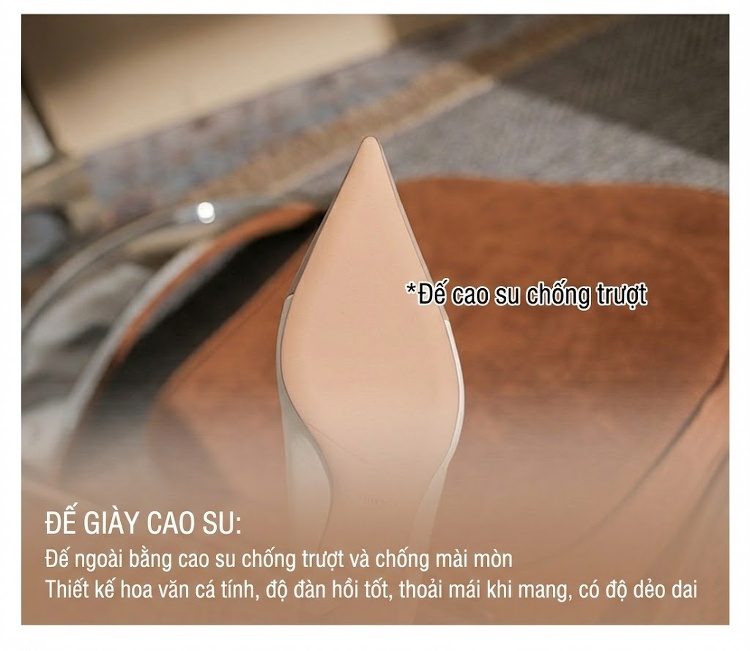 Giày Cao Gót Nữ Mũi Nhọn Phối Màu Chiều Cao Đế Khoảng 6cm Phong Cách Pháp Màu Đen, Trắng, Nâu chi tiết 10