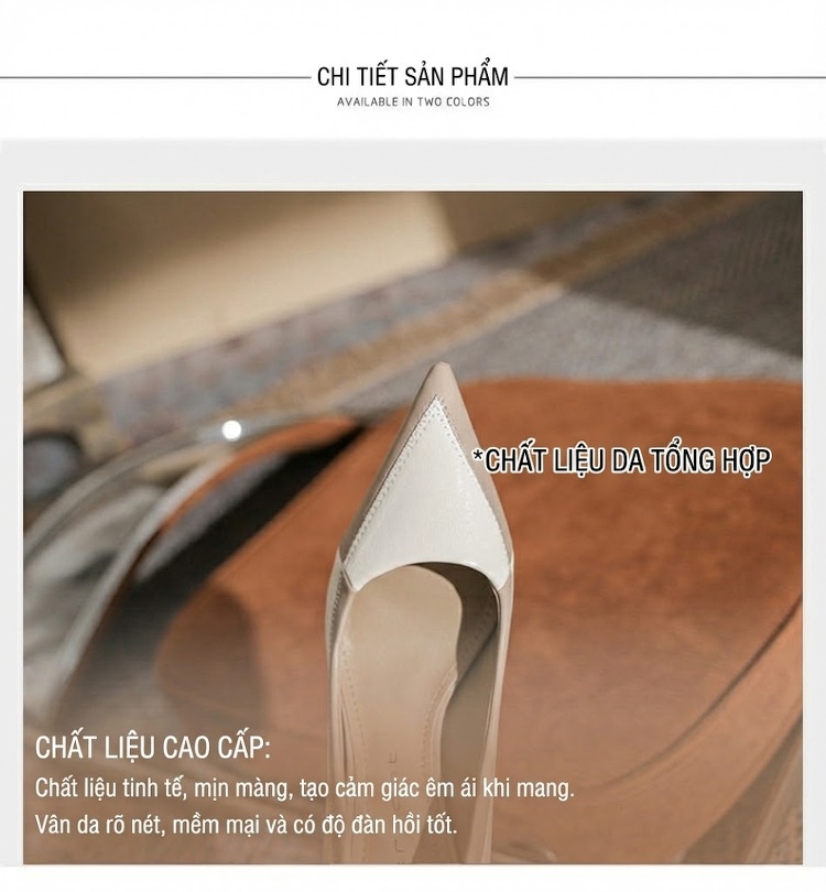 Giày Cao Gót Nữ Mũi Nhọn Phối Màu Chiều Cao Đế Khoảng 6cm Phong Cách Pháp Màu Đen, Trắng, Nâu chi tiết 7