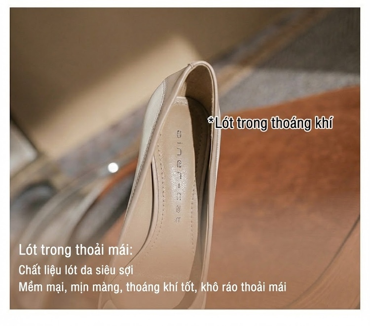 Giày Cao Gót Nữ Mũi Nhọn Phối Màu Chiều Cao Đế Khoảng 6cm Phong Cách Pháp Màu Đen, Trắng, Nâu chi tiết 8
