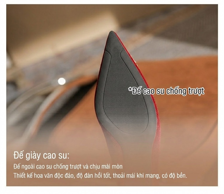 Giày Cao Gót Nữ Mũi Nhọn Quai Chữ T Trang Trí Ngọc Trai Chiều Cao Đế 8cm Màu Đỏ chi tiết 11