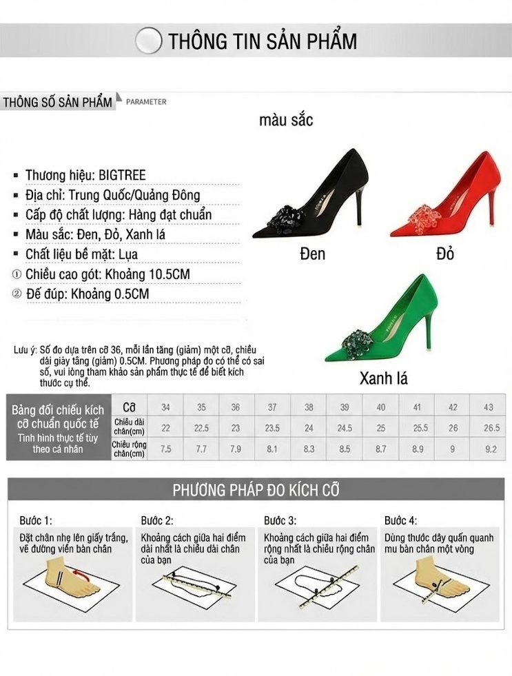 Giày Cao Gót Nữ Mũi Nhọn Quai Đá Phong Cách Châu Âu Chiều Cao Đế Khoảng 9cm Màu Đỏ, Đen, Xanh Lá chi tiết 1