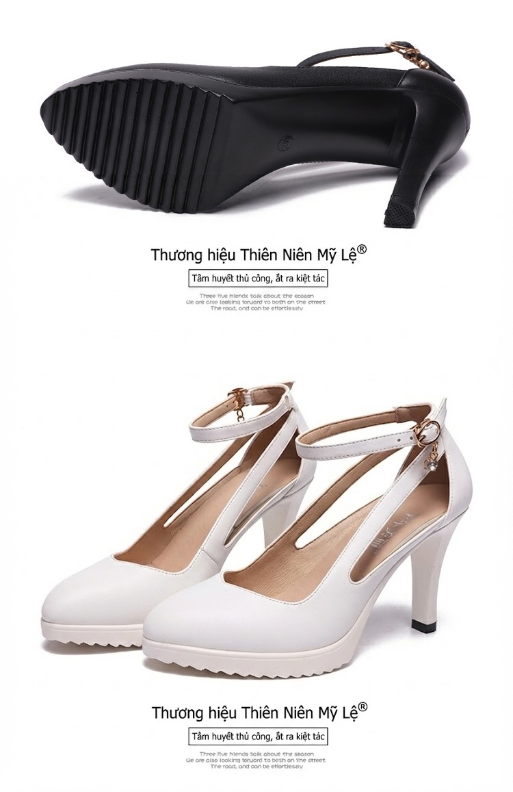 Giày Cao Gót Nữ Mũi Nhọn Quai Mảnh Khoét Lỗ Chiều Cao Đế Khoảng 8cm Màu Đen, Trắng, Đỏ chi tiết 16