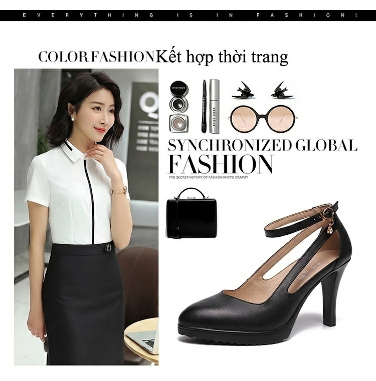 Giày Cao Gót Nữ Mũi Nhọn Quai Mảnh Khoét Lỗ Chiều Cao Đế Khoảng 8cm Màu Đen, Trắng, Đỏ chi tiết 2