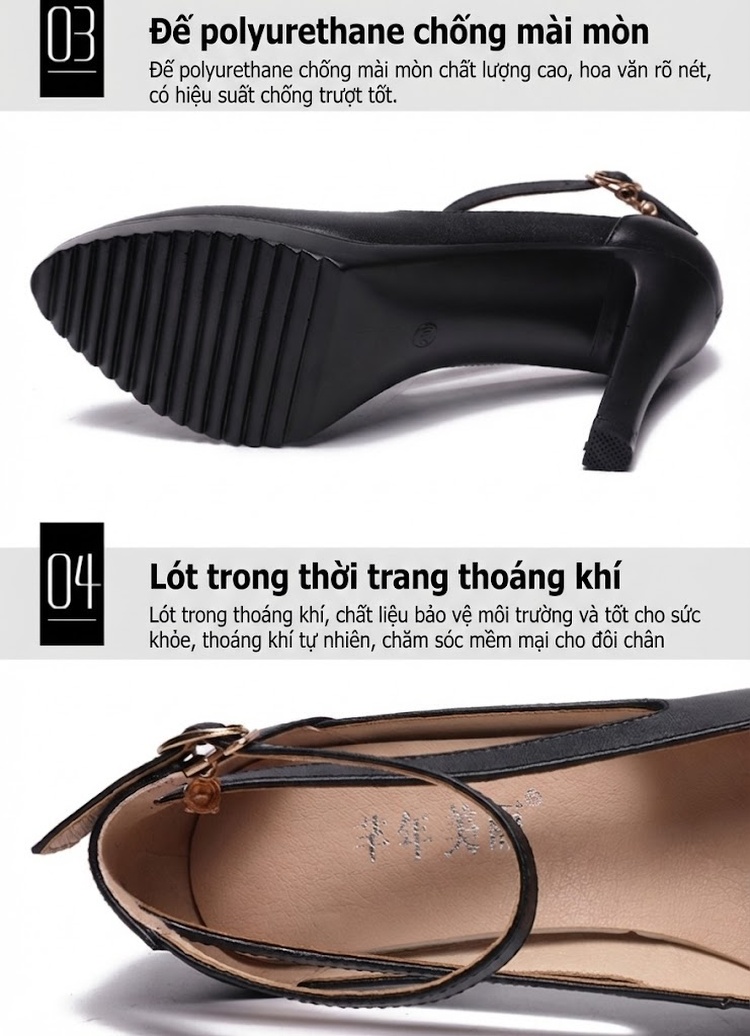 Giày Cao Gót Nữ Mũi Nhọn Quai Mảnh Khoét Lỗ Chiều Cao Đế Khoảng 8cm Màu Đen, Trắng, Đỏ chi tiết 7