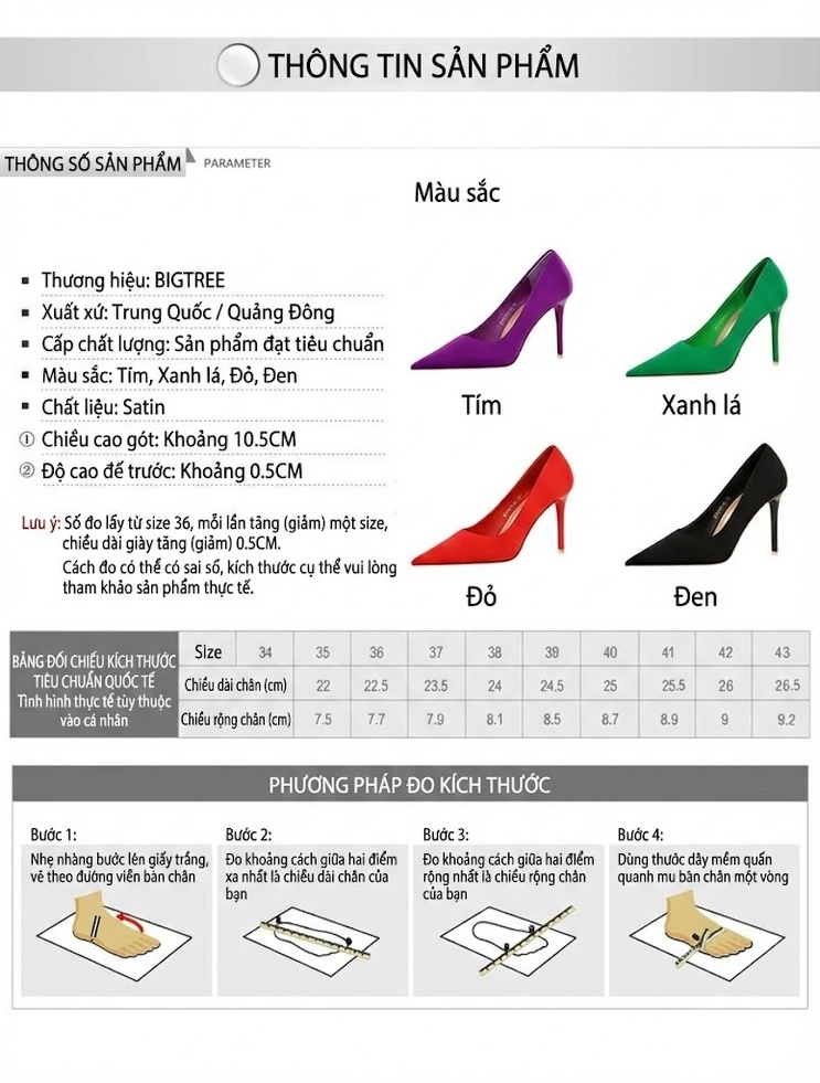 Giày Cao Gót Nữ Mũi Nhọn Quai Ngang Chất Liệu Lụa Satin Chiều Cao Đế Khoảng 8cm Màu Đỏ, Tím, Đen, Xanh Lá... chi tiết 1